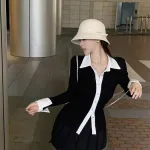 Sét áo đen viền đen cổ sơ mi + chân váy
