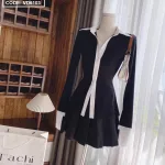 Sét áo đen viền đen cổ sơ mi + chân váy
