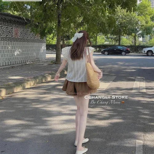 Sét áo doll nude viền ren  + short nâu