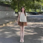 Sét áo doll nude viền ren  + short nâu