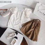 Sét áo doll nude viền ren  + short nâu