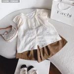 Sét áo doll nude viền ren  + short nâu