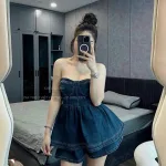 Sét áo jean cổ yếm short