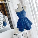 Sét áo jean cổ yếm short