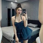 Sét áo jean cổ yếm short
