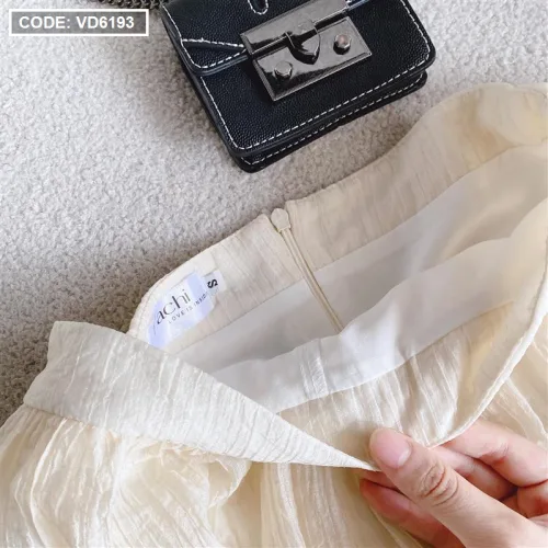 Sét áo lệch vai kết hoa nhún rút thân + chân váy