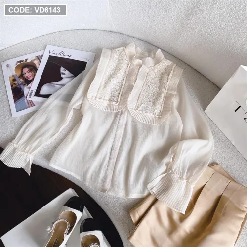 Sét áo nude phối ren hoa + short