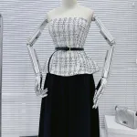 Sét áo peplum dạ đan cúp + quần ống rộng xếp ly kèm nịt