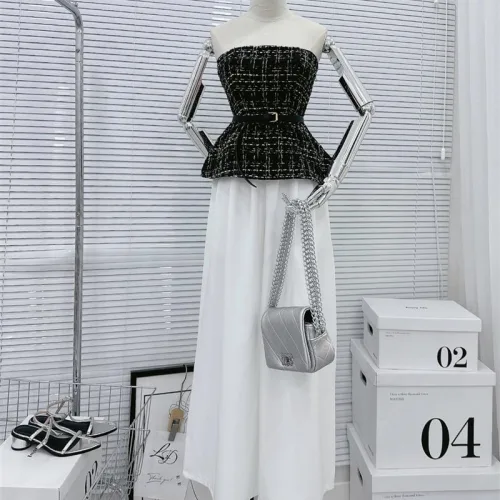 Sét áo peplum dạ đan cúp + quần ống rộng xếp ly kèm nịt