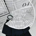 Sét áo peplum dạ đan cúp + quần ống rộng xếp ly kèm nịt