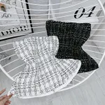 Sét áo peplum dạ đan cúp + quần ống rộng xếp ly kèm nịt