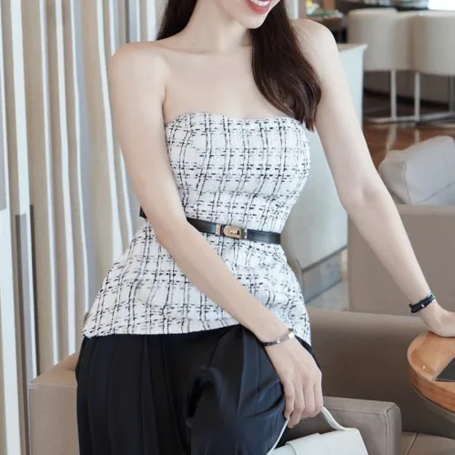 Sét áo peplum dạ đan cúp + quần ống rộng xếp ly kèm nịt