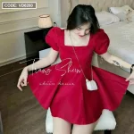 Sét áo peplum đỏ cổ vuông tay phồng + chân váy trắng