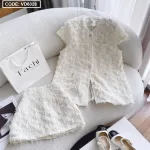 Sét áo phối lông vũ cổ v + chân váy