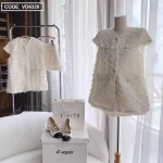 Sét áo phối lông vũ cổ v + chân váy