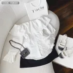 Sét áo trắng trễ vai tay loe + chân váy