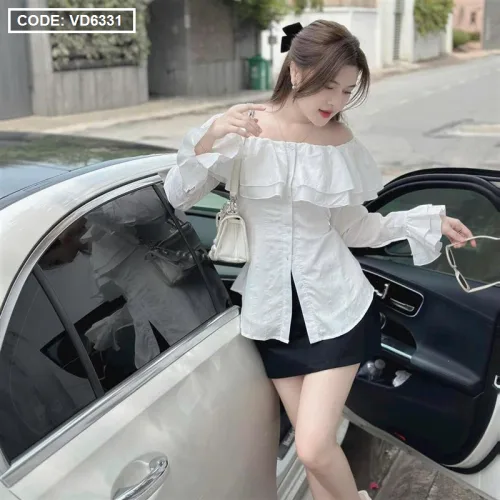 Sét áo trắng trễ vai tay loe + chân váy