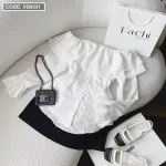 Sét áo trắng trễ vai tay loe + chân váy
