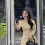 Sét áo trễ vai tay dài nhún + chân váy voan xoè 2 màu