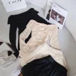 Sét áo trễ vai tay dài nhún + chân váy voan xoè 2 màu