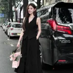 Sét áo vest bố + chân váy maxi dài