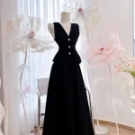 Sét áo vest bố + chân váy maxi dài
