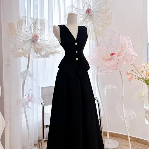 Sét áo vest bố + chân váy maxi dài