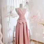 Sét áo vest bố + chân váy maxi dài