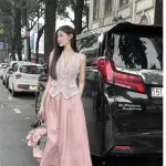 Sét áo vest bố + chân váy maxi dài