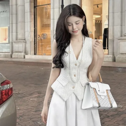 Sét áo vest bố + chân váy maxi dài