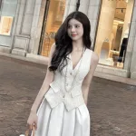 Sét áo vest bố + chân váy maxi dài