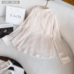 Sét áo voan nude dập ly sau lưng + chân váy midi đen