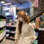 Sét áo voan nude ren hoa cổ tròn + chân váy midi xoè