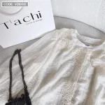 Sét áo voan nude ren hoa cổ tròn + chân váy midi xoè