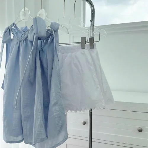 Sét áo xanh 2 dây cột vai + short trắng