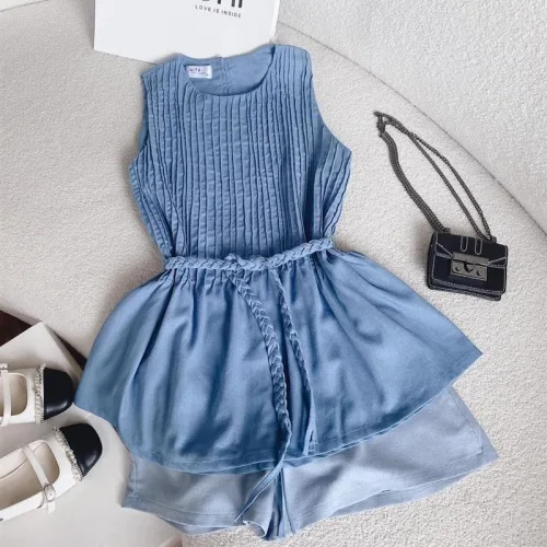 Sét áo xanh xếp ly ngực + short