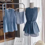 Sét áo xanh xếp ly ngực + short