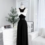 Sét áo xoắn ngực hoa + quần suông xếp ly maxi dài