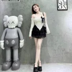 Sét áo xốp cổ yếm tag hoa + chân váy đen tầng