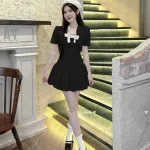 Sét bố áo khoác + đầm 2 dây xếp li nơ