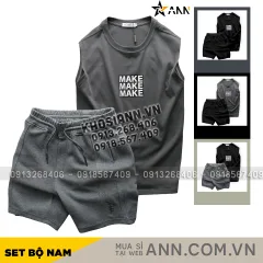 Set Bộ Nam Áo Ba Lỗ In Chữ Make Quần Short Thun Viền Sọc
