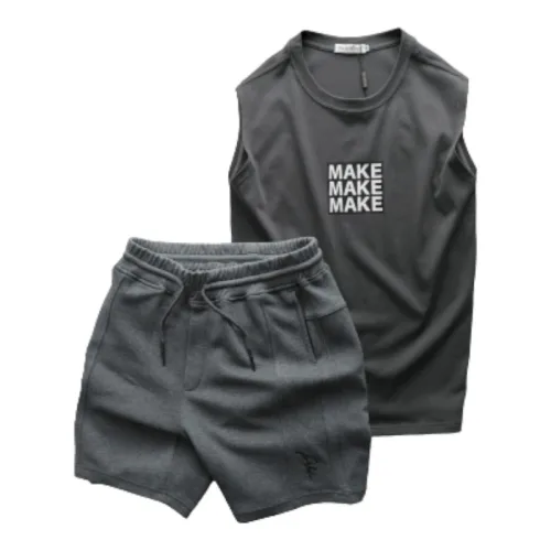 Set Bộ Nam Áo Ba Lỗ In Chữ Make Quần Short Thun Viền Sọc