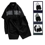 Set Bộ Nam Áo Thun Cổ Bẻ Phối Họa Tiết Trước Ngực + Quần Short Thun Bền Đẹp Big Size