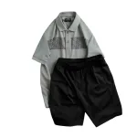 Set Bộ Nam Áo Thun Cổ Bẻ Phối Họa Tiết Trước Ngực + Quần Short Thun Bền Đẹp Big Size