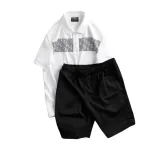 Set Bộ Nam Áo Thun Cổ Bẻ Phối Họa Tiết Trước Ngực + Quần Short Thun Bền Đẹp Big Size