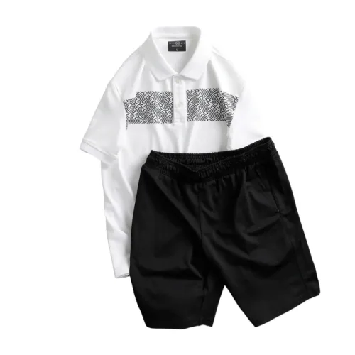 Set Bộ Nam Áo Thun Cổ Bẻ Phối Họa Tiết Trước Ngực + Quần Short Thun Bền Đẹp Big Size