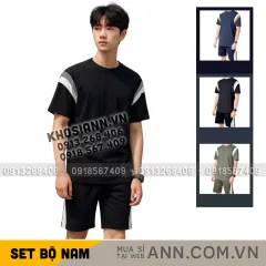Set Bộ Nam Áo Thun Cổ Tròn Phối Sọc Màu + Quần Short Thun Thể Thao Cao Cấp (Big Size)