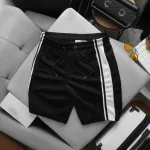 Set Bộ Nam Áo Thun Cổ Tròn Phối Sọc Vai Áo Và Thêu Chữ Pack Trước Ngực + Quần Short Thun Nam Phối Sọc Hai Bên Quần Có Big Size