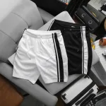 Set Bộ Nam Áo Thun Cổ Tròn Phối Sọc Vai Áo Và Thêu Chữ Pack Trước Ngực + Quần Short Thun Nam Phối Sọc Hai Bên Quần Có Big Size