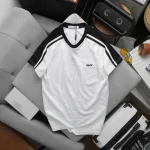 Set Bộ Nam Áo Thun Cổ Tròn Phối Sọc Vai Áo Và Thêu Chữ Pack Trước Ngực + Quần Short Thun Nam Phối Sọc Hai Bên Quần Có Big Size